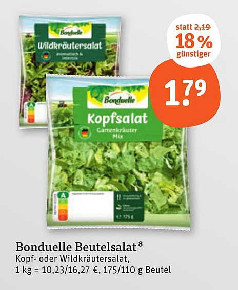 Bonduelle Beutelsalat - Kopfsalat oder Wildkräutersalat