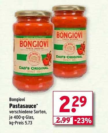 Bongiovi Pastasauce* verschiedene Sorten, je 400-g-Glas