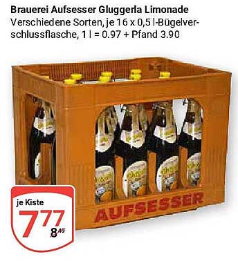 Brauerei Aufsess Gluggerla Limonade 16 x 0,5l Bügelverschlussflasche