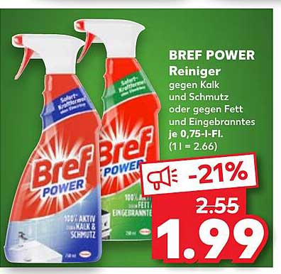BREF POWER Reiniger gegen Kalk und Schmutz oder gegen Fett und Eingebranntes je 0,75-l-Fl.