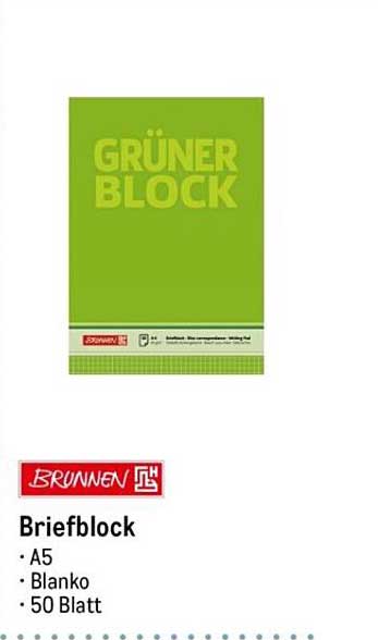 BRUNNEN Briefblock A5 - Grüner Block 50 Blatt