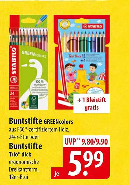 Buntstifte GREENcolors oder Buntstifte Trio® dick, 24er- bzw. 12er-Etui