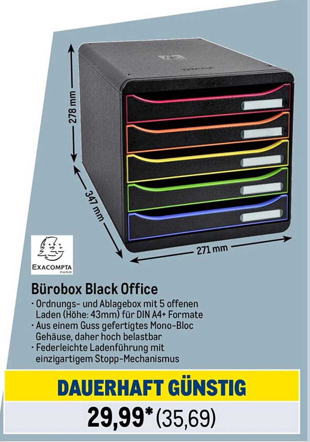 Bürobox Black Office – Ordnungs- und Ablagebox mit 5 offenen Laden