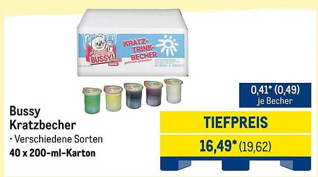 Bussy Kratzbecher - Verschiedene Sorten, 40 x 200-ml-Karton