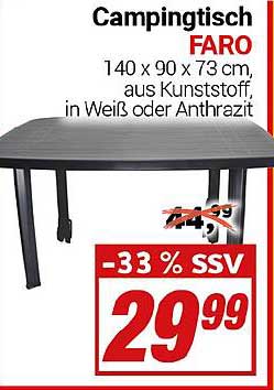 Camping Tisch FARO 140 x 90 x 73 cm aus Kunststoff, in Weiß oder Anthrazit