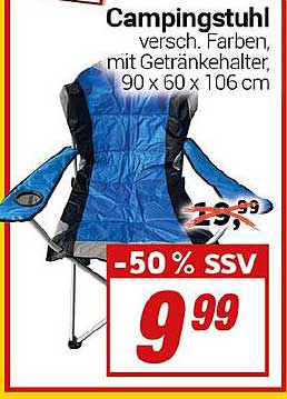 Campingstuhl versch. Farben, mit Getränkehalter, 90 x 60 x 106 cm
