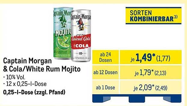 Captain Morgan & Cola/White Rum Mojito 0,25-l-Dose