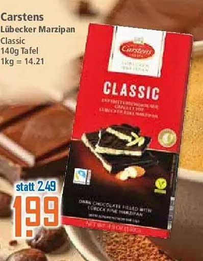 Carstens Lübecker Marzipan Classic 140g Tafel