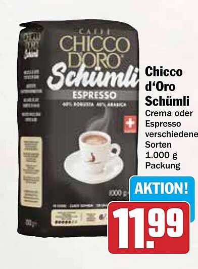 Chicco d'Oro Schümli Crema oder Espresso verschiedene Sorten 1.000 g Packung