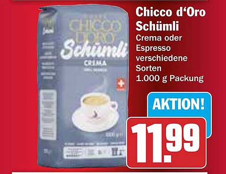 Chicco d'Oro Schümli Crema oder Espresso verschiedene Sorten 1.000 g Packung