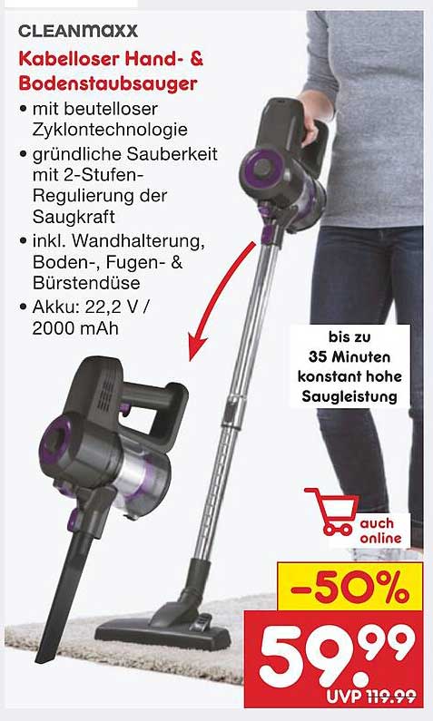 CLEANmaxx Kabelloser Hand- & Bodenstaubsauger