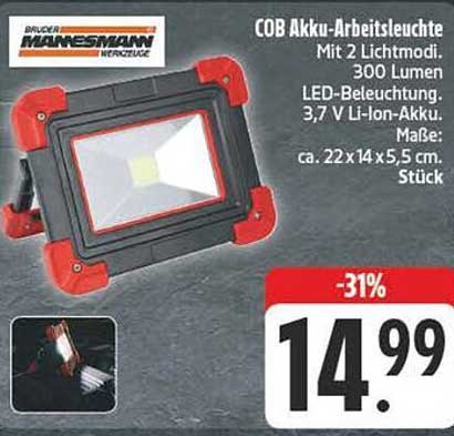COB Akku-Arbeitsleuchte mit 2 Lichtmodi, 300 Lumen, 3,7 V Li-Ion-Akku