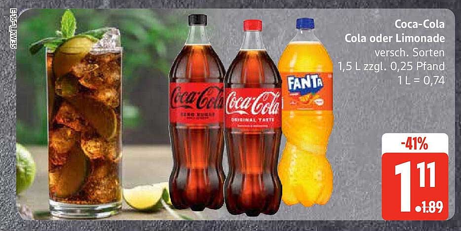 Coca-Cola Cola oder Limonade verschiedene Sorten 1,5 L zzgl. 0,25 Pfand