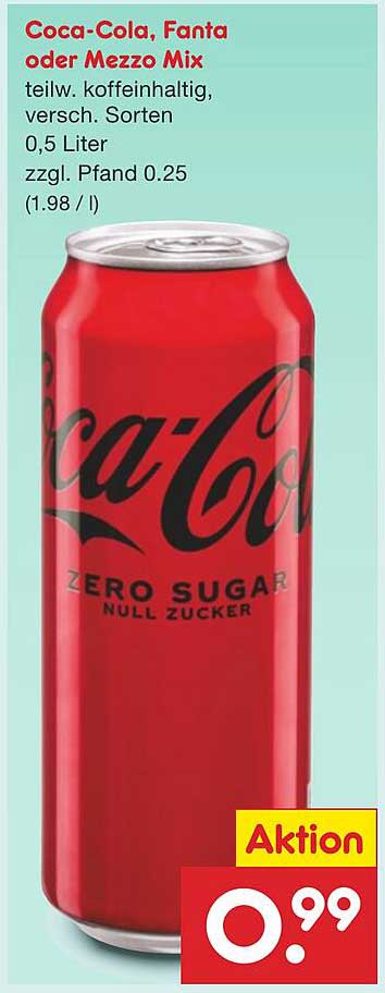 Coca-Cola, Fanta oder Mezzo Mix, 0,5 Liter