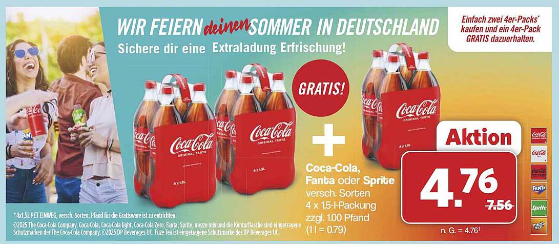 Coca-Cola, Fanta oder Sprite 4 x 1,5 l  4er-Pack für 4,76 €