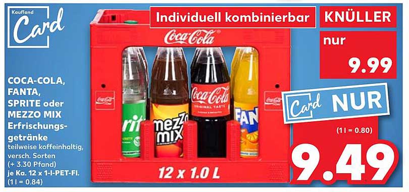 Coca-Cola, Fanta, Sprite oder Mezzo Mix Erfrischungsgetränke im Kasten