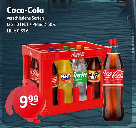 Coca-Cola verschiedene Sorten 12 x 1,0 l PET + Pfand 3,30 €