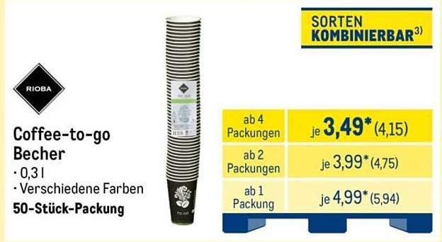 Coffee-to-go Becher - 0,3 l, 50-Stück-Packung von RIoba