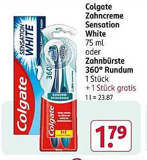 Colgate Zahnpasta Sensation White 75 ml oder Zahnbürste 360° Rundum 1 Stück + 1 Stück gratis