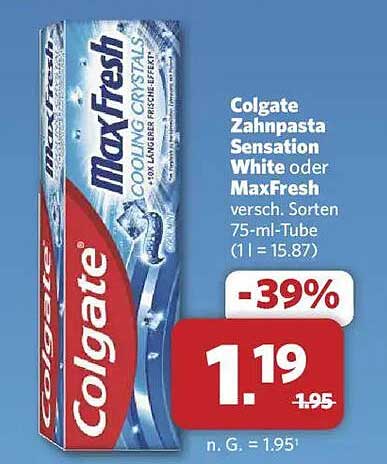 Colgate Zahnpasta Sensation White oder MaxFresh 75-ml-Tube