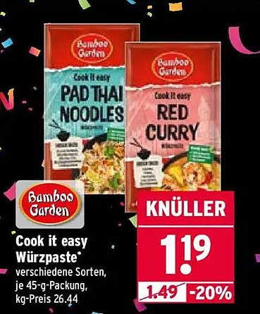 Cook it easy Würzpaste von Bamboo Garden, 45-g-Packung, verschiedene Sorten