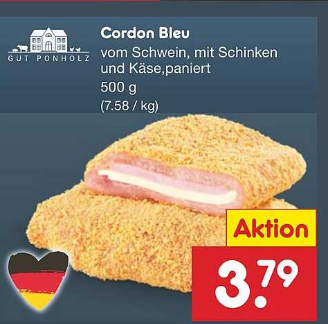 Cordon Bleu vom Schwein, mit Schinken und Käse, paniert