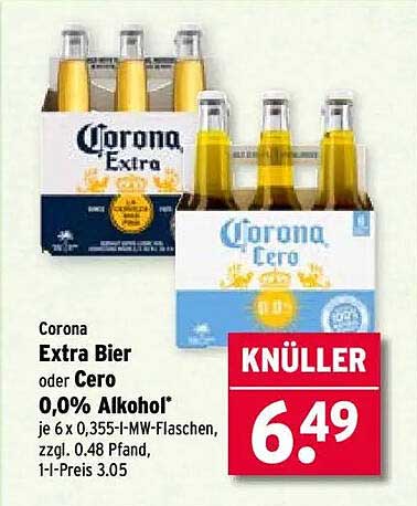 Corona Extra Bier oder Cero 0,0% Alkohol - Knüller Angebot