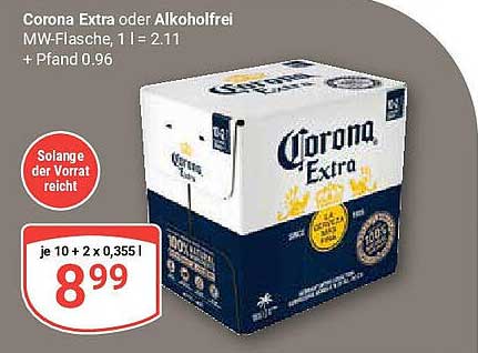 Corona Extra oder Alkoholfrei - 24 x 0,355 l für nur 8,99 €