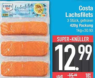 Costa Lachsfilets 3 Stück, gefroren 420g Packung