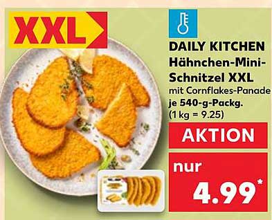DAILY KITCHEN Hähnchen-Mini-Schnitzel XXL mit Cornflakes-Panade je 540-g-Packung