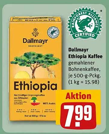 Dallmayr Ethiopia Kaffee gemahlener Bohnenkaffee, je 500-g-Pckg.