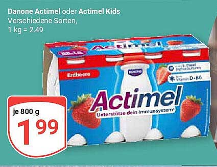 Danone Actimel oder Actimel Kids – Verschiedene Sorten, 800 g für nur 1,99 €