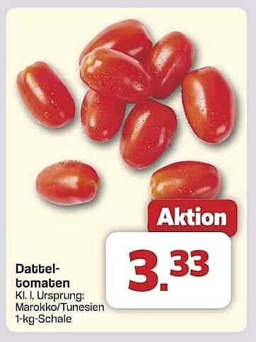 Datteltomaten KI. I, Ursprung: Marokko/Tunesien 1-kg-Schale