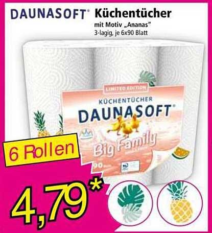 DAUNASOFT Küchentücher mit Motiv "Ananas" - 6 Rollen
