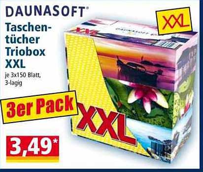 DAUNASOFT Taschentücher Triobox XXL – 3er Pack