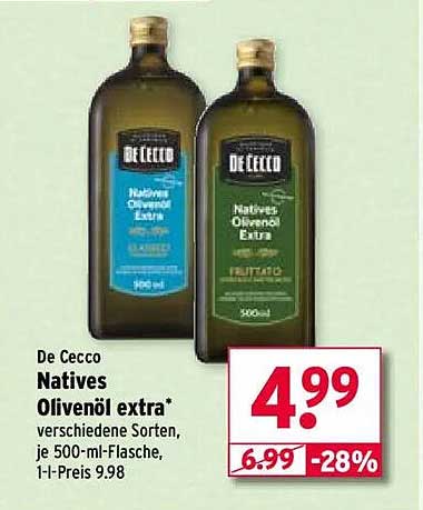 De Cecco Natives Olivenöl extra - verschiedene Sorten, je 500-ml-Flasche