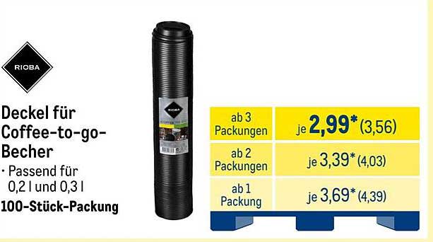 Deckel für Coffee-to-go-Becher - RIOBA - 100 Stück-Packung