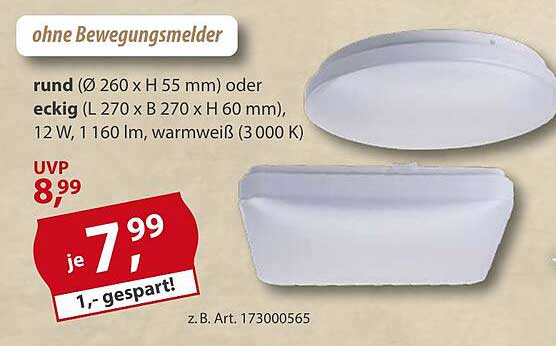Deckenleuchte ohne Bewegungsmelder - rund oder eckig