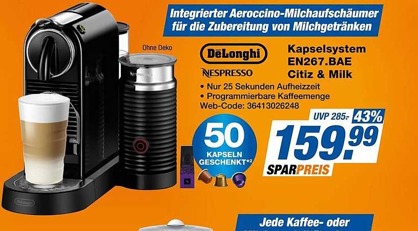 DeLonghi Nespresso Kapselsystem EN267.BAE Citiz & Milk mit integriertem Aeroccino-Milchaufschäumer