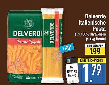 Delverde Italienische Pasta - Penne Rigate 1 kg Beutel