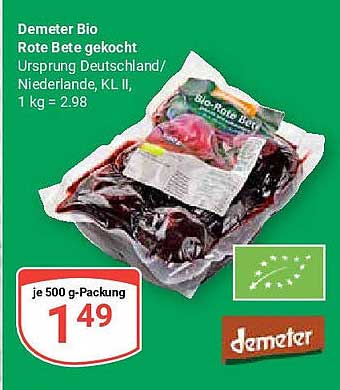 Demeter Bio Rote Bete gekocht, 500 g-Packung