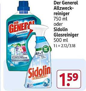 Der General Allzweckreiniger 750 ml oder Sidolin Glasreiniger 500 ml