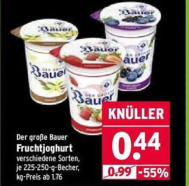 Der große Bauer Fruchtjoghurt, verschiedene Sorten, je 225-250-g-Becher