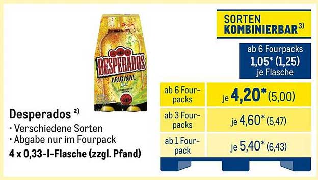 Desperados 0,33 l – 4er Fourpack