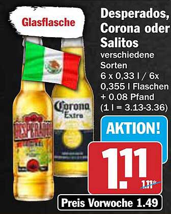 Desperados, Corona oder Salitos – 6 x 0,33 l für nur 1,11 €