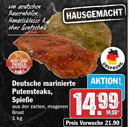 Deutsche marinierte Putensteaks, Spieße
