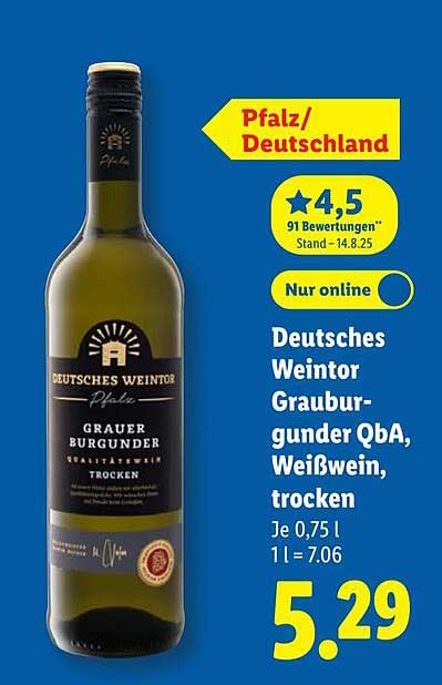 Deutsches Weintor Grauburgunder QbA, Weißwein, trocken