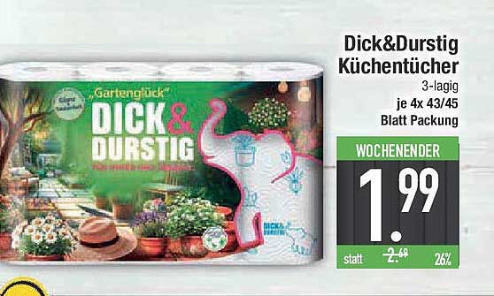 Dick&Durstig Küchentücher 3-lag je 4x 43/45 Blatt Packung
