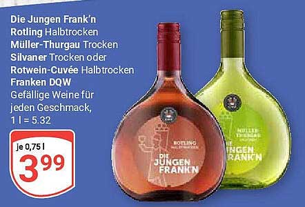 Die Jungen Frank'n Rotling Halbtrocken Müller-Thurgau Trocken Silvaner Trocken oder Rotwein-Cuvée Halbtrocken Franken DQW