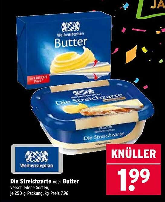 Die Streichzarte oder Butter von Weihenstephan, verschiedene Sorten